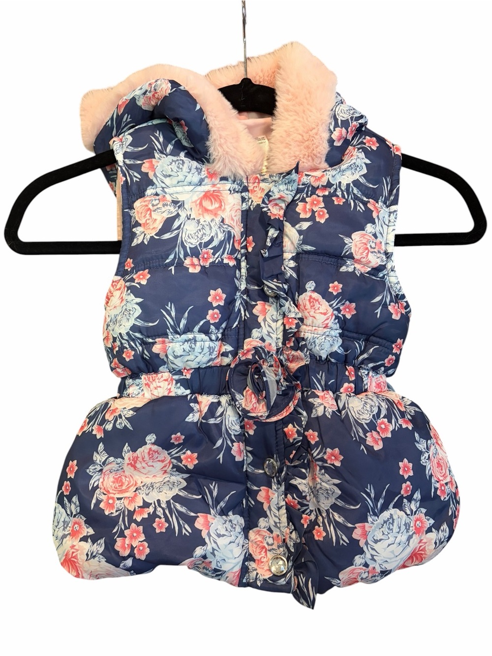 Little Lass Floral Puffer Vest Button-Up